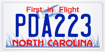 NC license plate PDA223