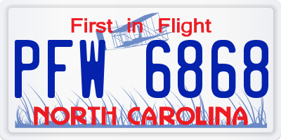 NC license plate PFW6868