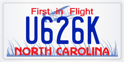 NC license plate U626K