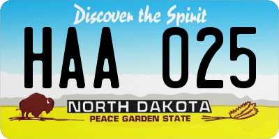 ND license plate HAA025