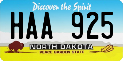 ND license plate HAA925
