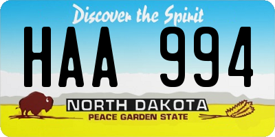 ND license plate HAA994