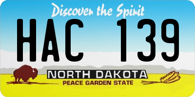 ND license plate HAC139