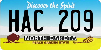 ND license plate HAC209