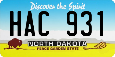 ND license plate HAC931