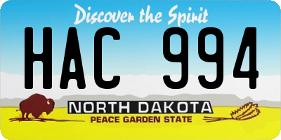 ND license plate HAC994