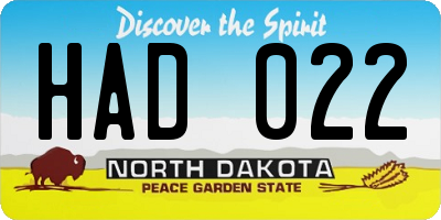 ND license plate HAD022