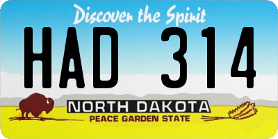 ND license plate HAD314