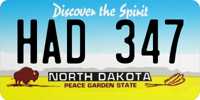 ND license plate HAD347