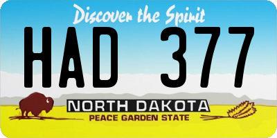 ND license plate HAD377