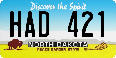 ND license plate HAD421