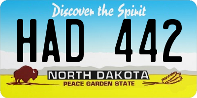 ND license plate HAD442