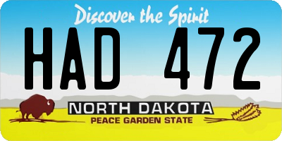 ND license plate HAD472