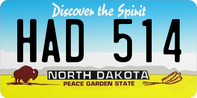 ND license plate HAD514