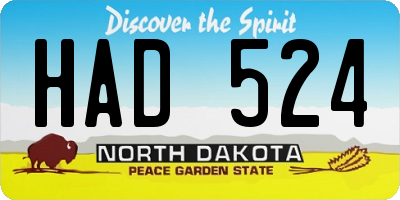 ND license plate HAD524