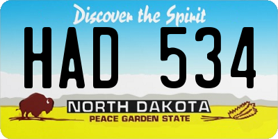 ND license plate HAD534