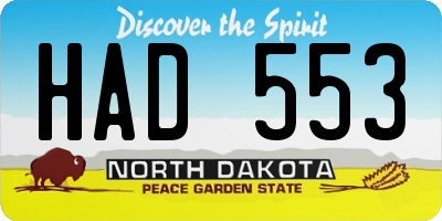 ND license plate HAD553