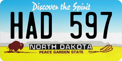 ND license plate HAD597