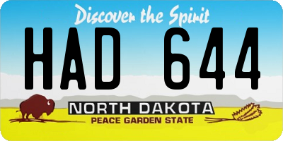 ND license plate HAD644