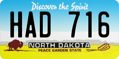 ND license plate HAD716