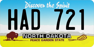 ND license plate HAD721