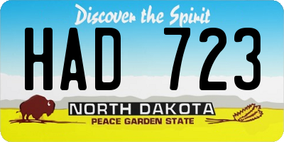 ND license plate HAD723
