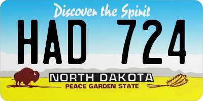 ND license plate HAD724