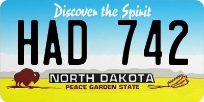 ND license plate HAD742
