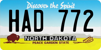 ND license plate HAD772