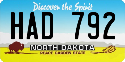 ND license plate HAD792