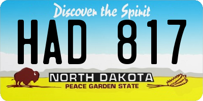 ND license plate HAD817