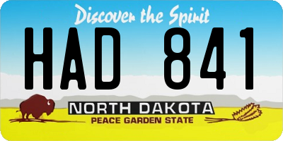 ND license plate HAD841