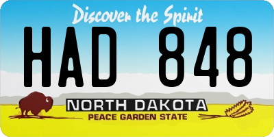ND license plate HAD848