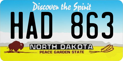 ND license plate HAD863
