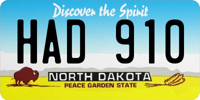 ND license plate HAD910