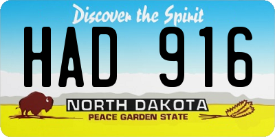 ND license plate HAD916
