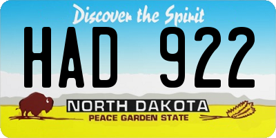 ND license plate HAD922