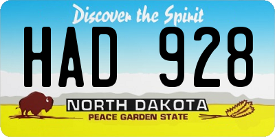 ND license plate HAD928