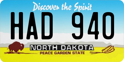 ND license plate HAD940