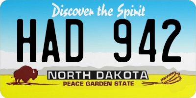 ND license plate HAD942
