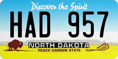 ND license plate HAD957