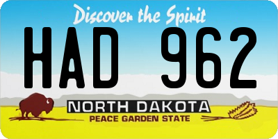 ND license plate HAD962