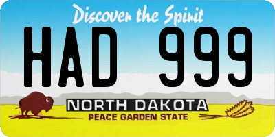 ND license plate HAD999
