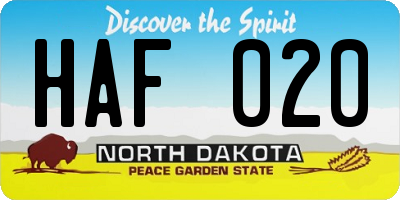 ND license plate HAF020