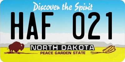 ND license plate HAF021