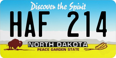 ND license plate HAF214