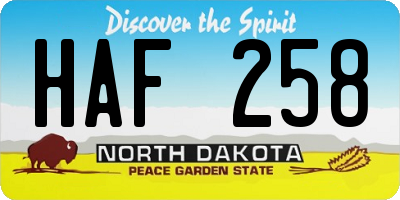 ND license plate HAF258