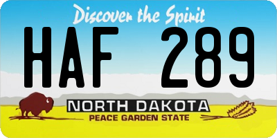 ND license plate HAF289