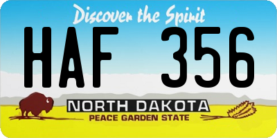 ND license plate HAF356