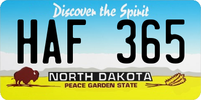 ND license plate HAF365